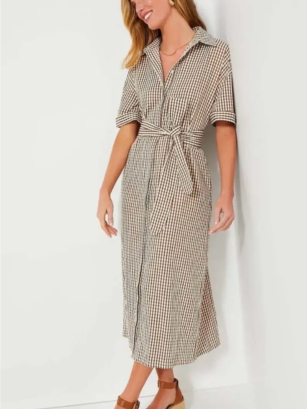 NWOT Pomander Place Tuckernuck GinghamMidi Dress with Tie Waist